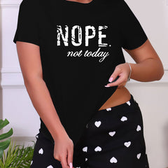 Letter Print Sleep Tops Short Sleeve Crew Neck Top Women's Pajamas
