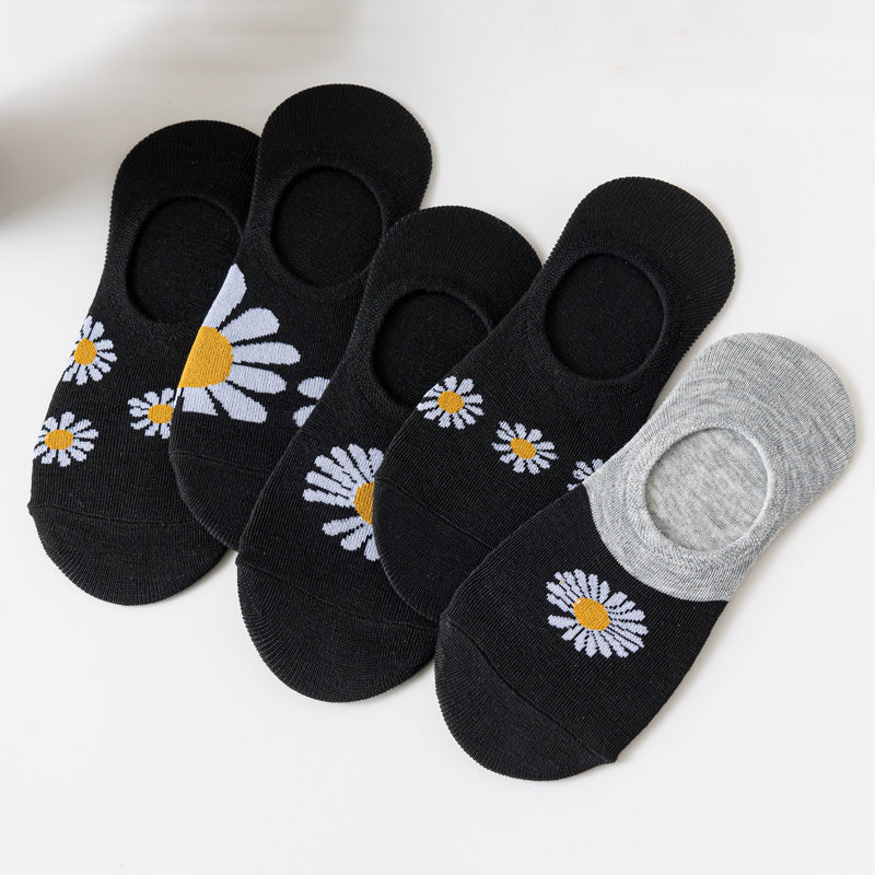 5 Pairs Floral Ankle Socks Breathable Non slip Women Stockings
