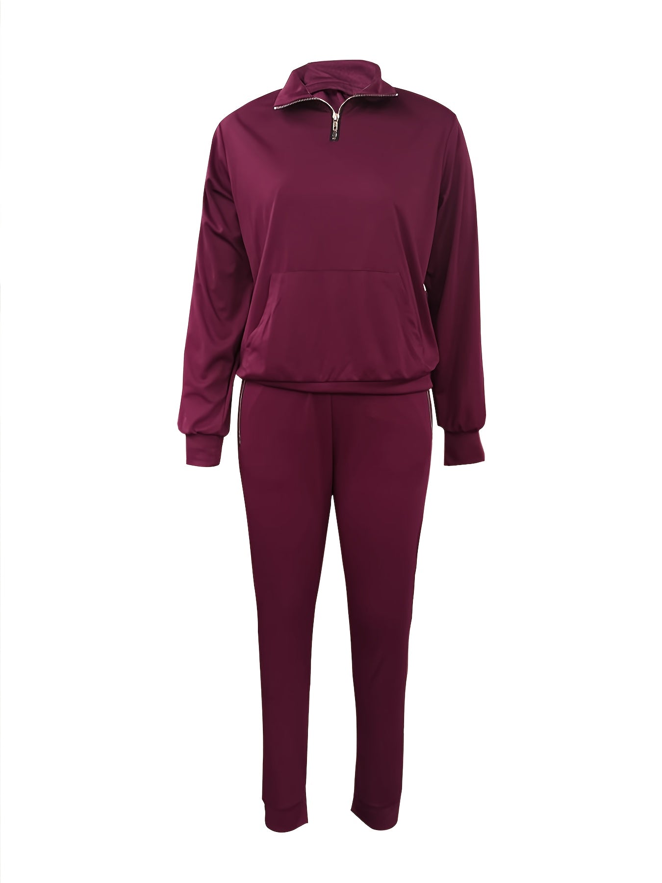 Solid Zipper Two piece Set Long Sleeve Workout Outfit