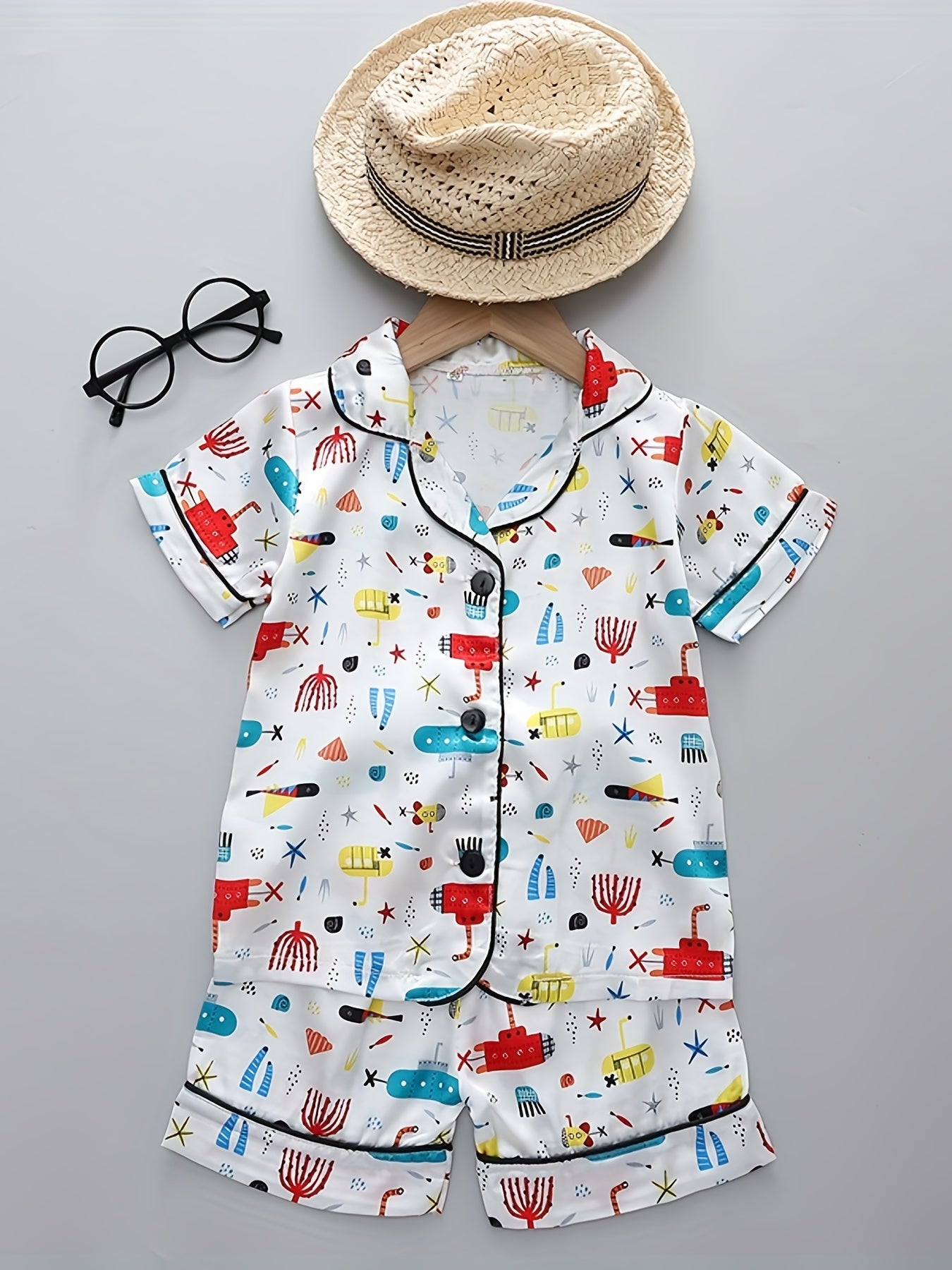 Boys Submarine Pajamas Set Short Sleeves Tops & Bottoms