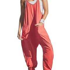 Solid Spaghetti Jumpsuit Vacation Sleeveless Zipper Jumpsuit