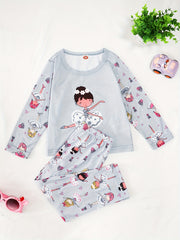 Girls Dancing Girls Pajamas Set Long Sleeve Top Pants Lounge Wear