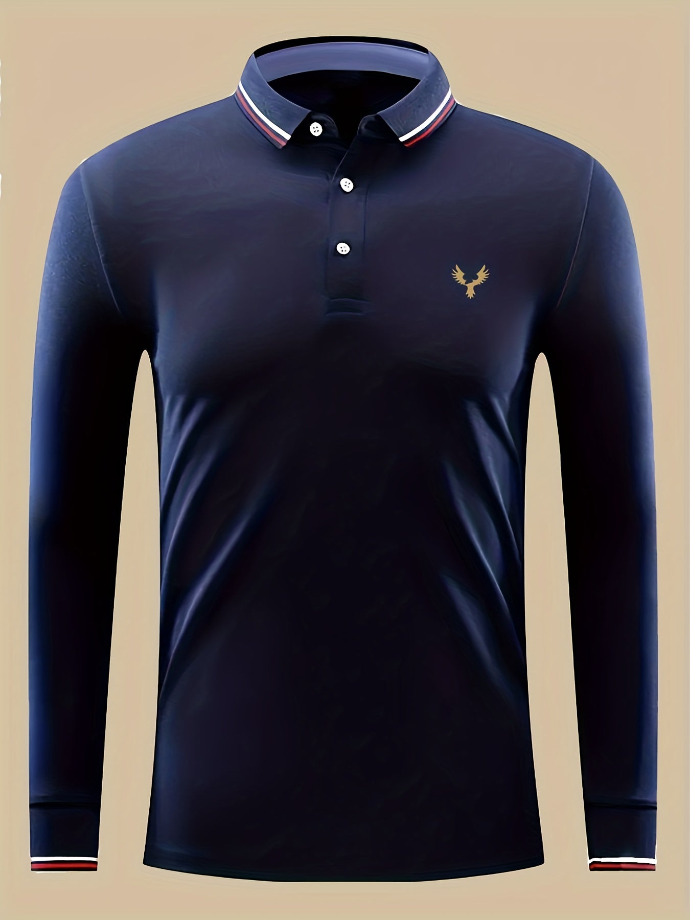 Men's Eagle Print Long Sleeve Polo Shirt