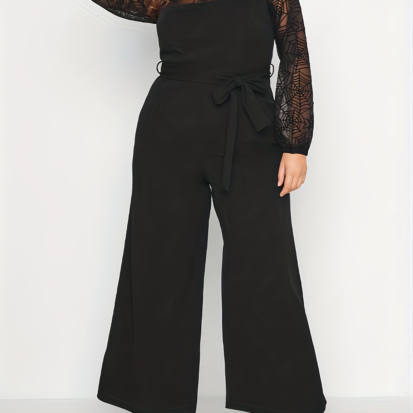 Sports Jumpsuit Mesh Long Sleeve Wide Leg Jumpsuit