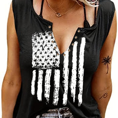 American Flag Print Tank Top Sleeveless Crew Neck Women's Clothing