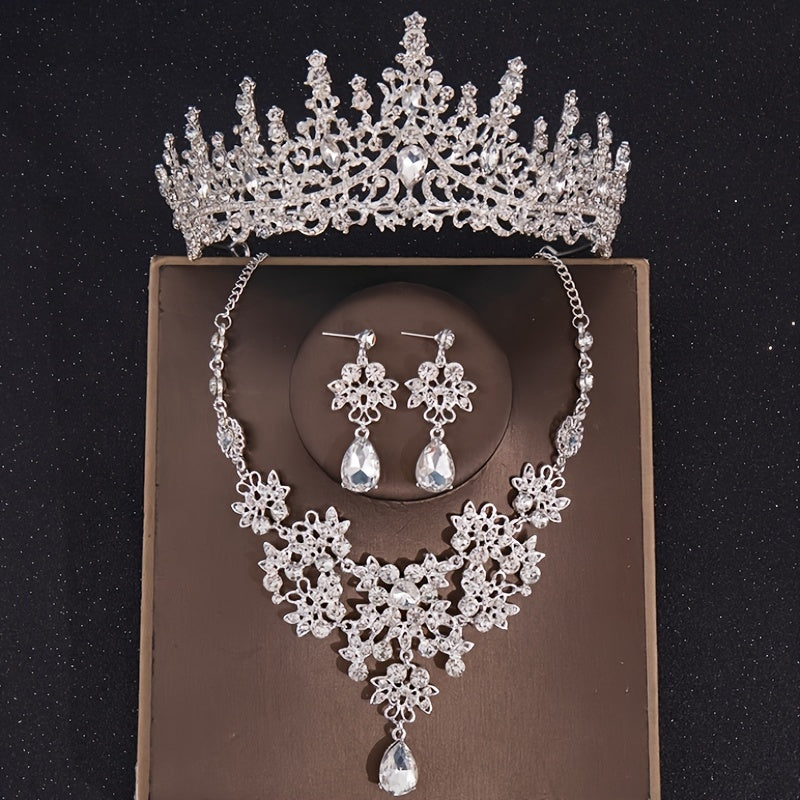 Baroque Vintage Crystal Crown Bridal Jewelry Sets