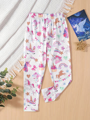 Girls' Unicorn & Stretchy Athletic Leggings Kids Elastic Waist Ankle Pants