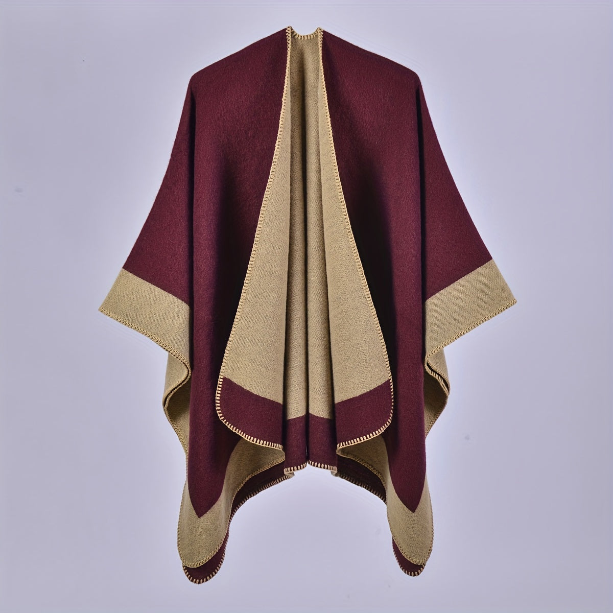 Striped Warm Shawl Large Windproof Cape for Women