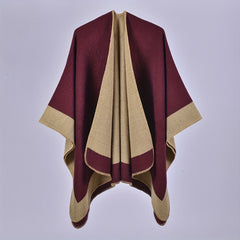 Striped Warm Shawl Large Windproof Cape for Women