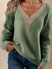 Lace Sleeve V Neck Sweater