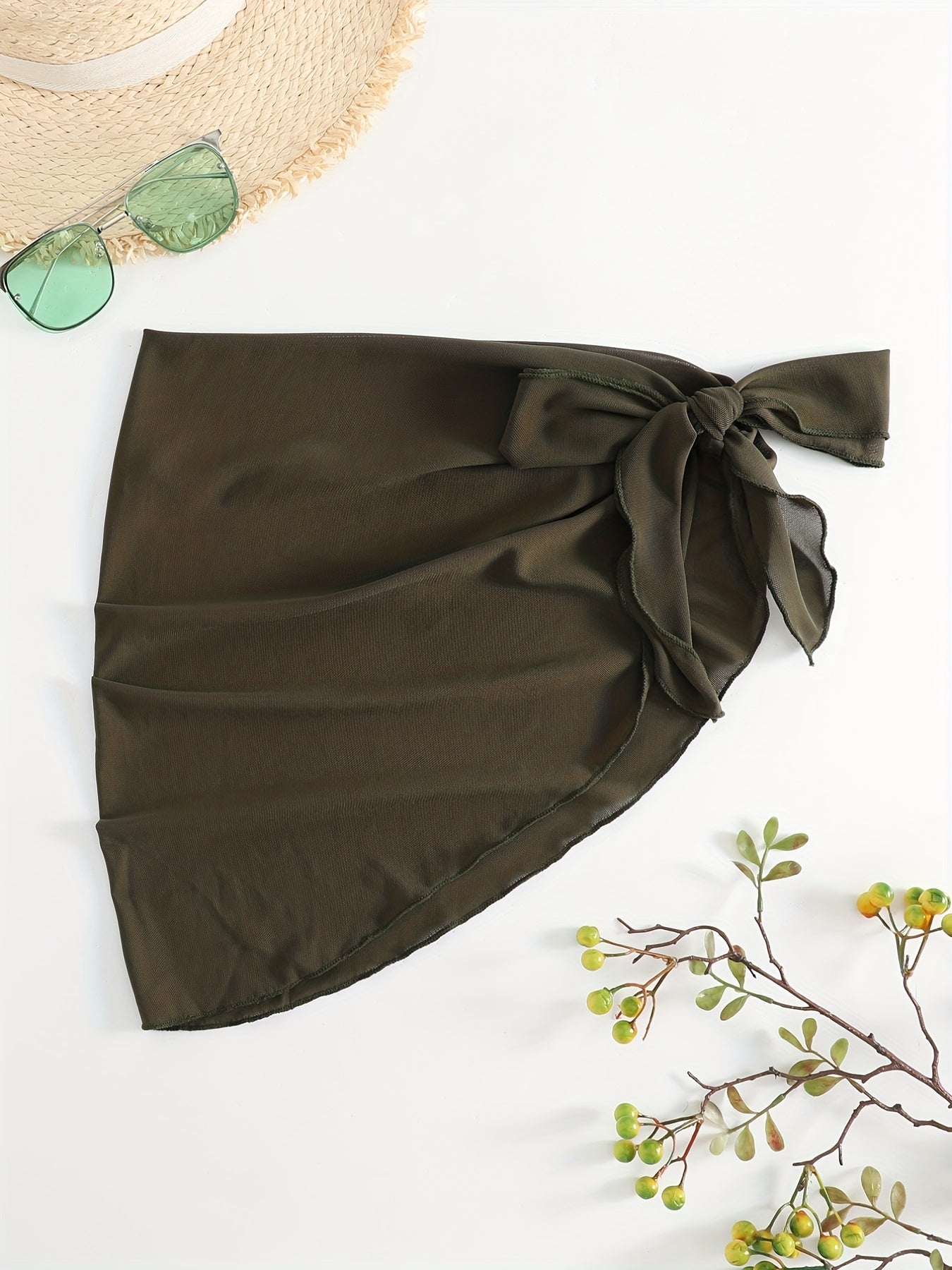 Mesh Cover Up Wrap Tie Front Sheer Plain