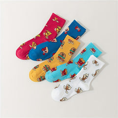 5 Pairs Cartoon Food Print Socks Funny Mid Tube Women's Stockings
