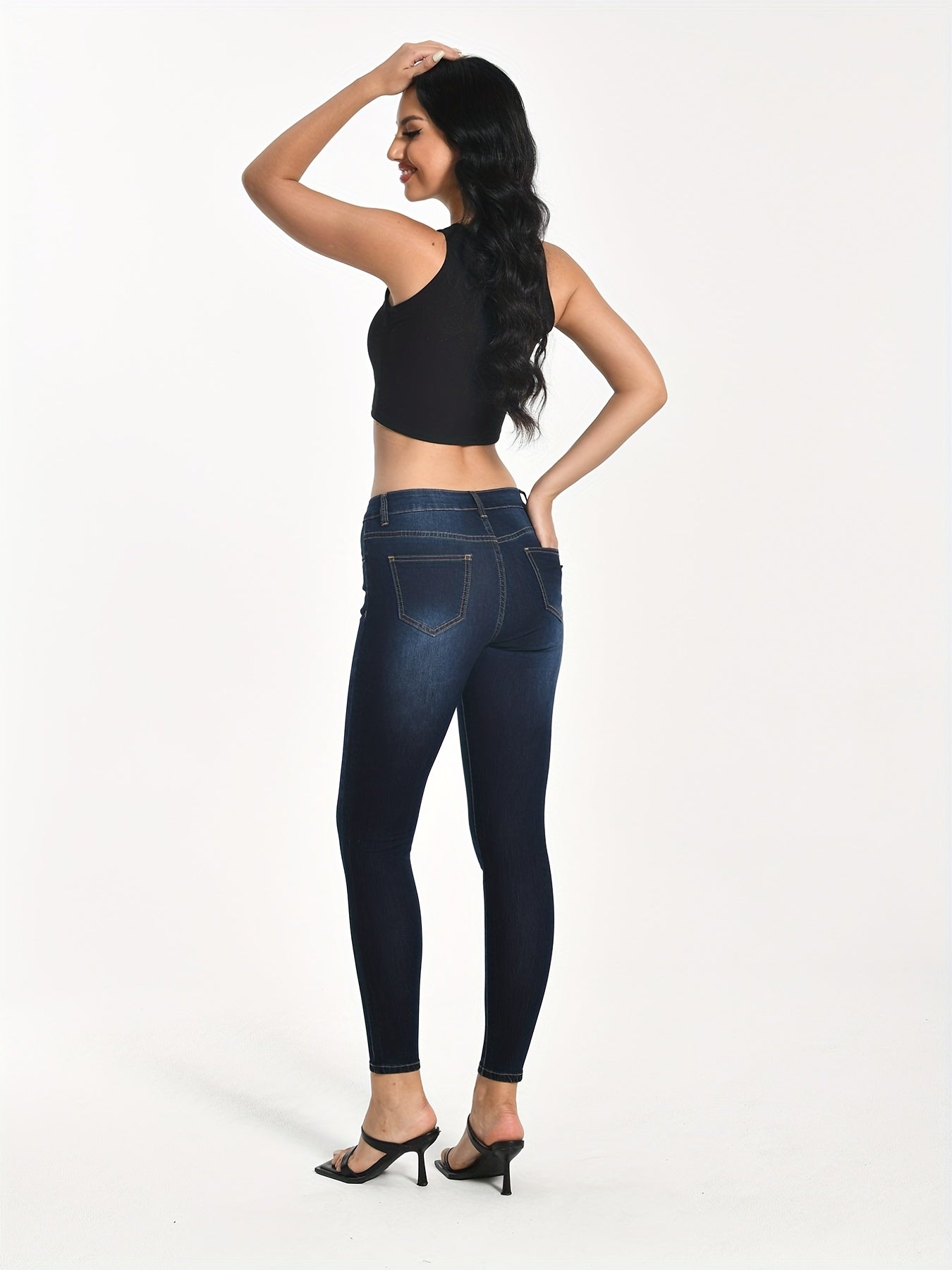 Whiskering High Stretch Skinny Jeans - Denim Pants