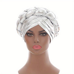 Silvery Hot Stamping Turbans Three Layer Head Wraps Twist Braid Hijab Cap