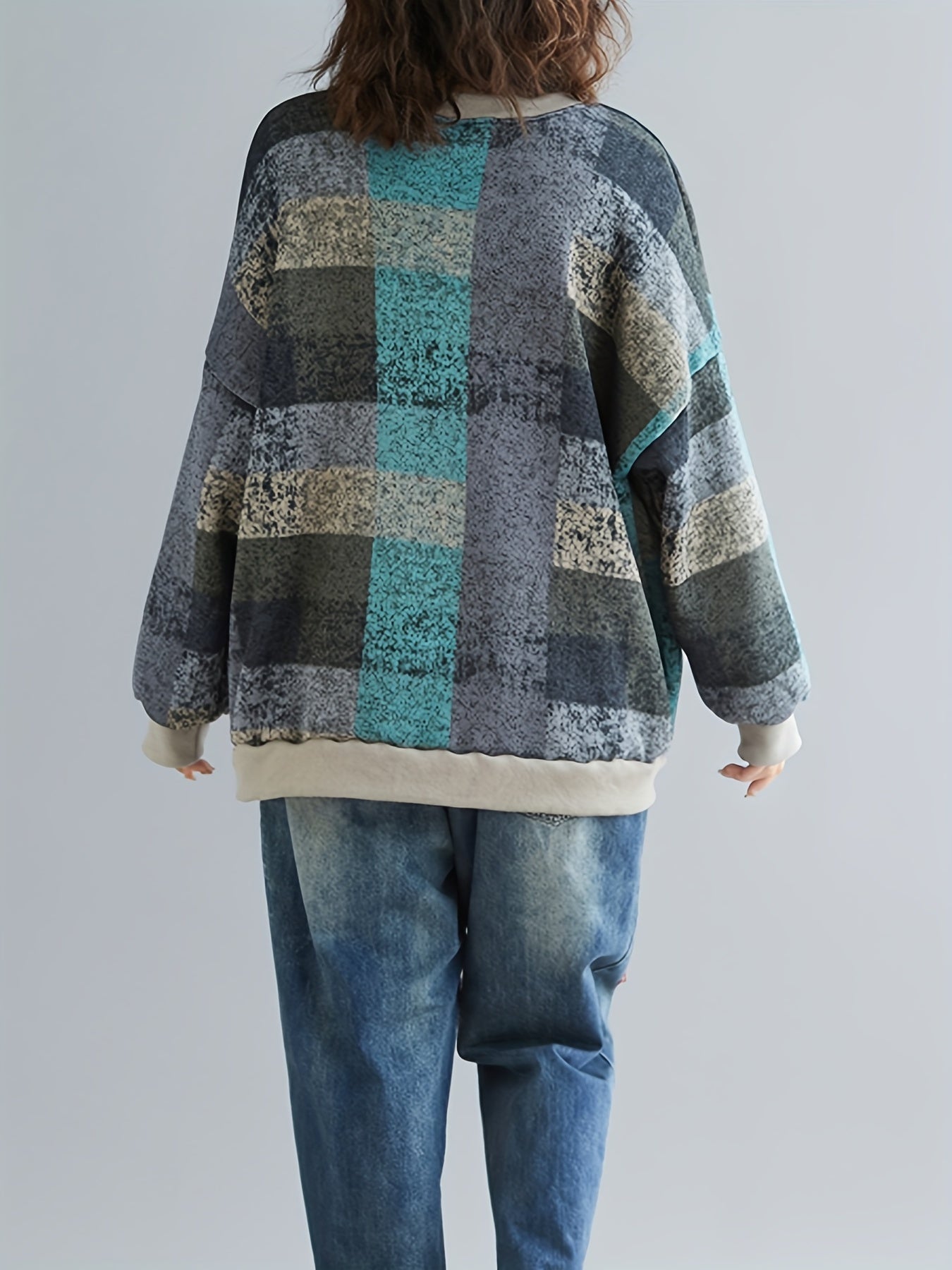 Geometric Print Crew Neck Sweatshirt Women's Clothing