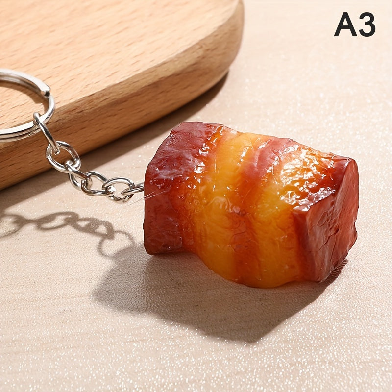 Creative PVC Food Keychain Funny Pork Metal Keyring Gift