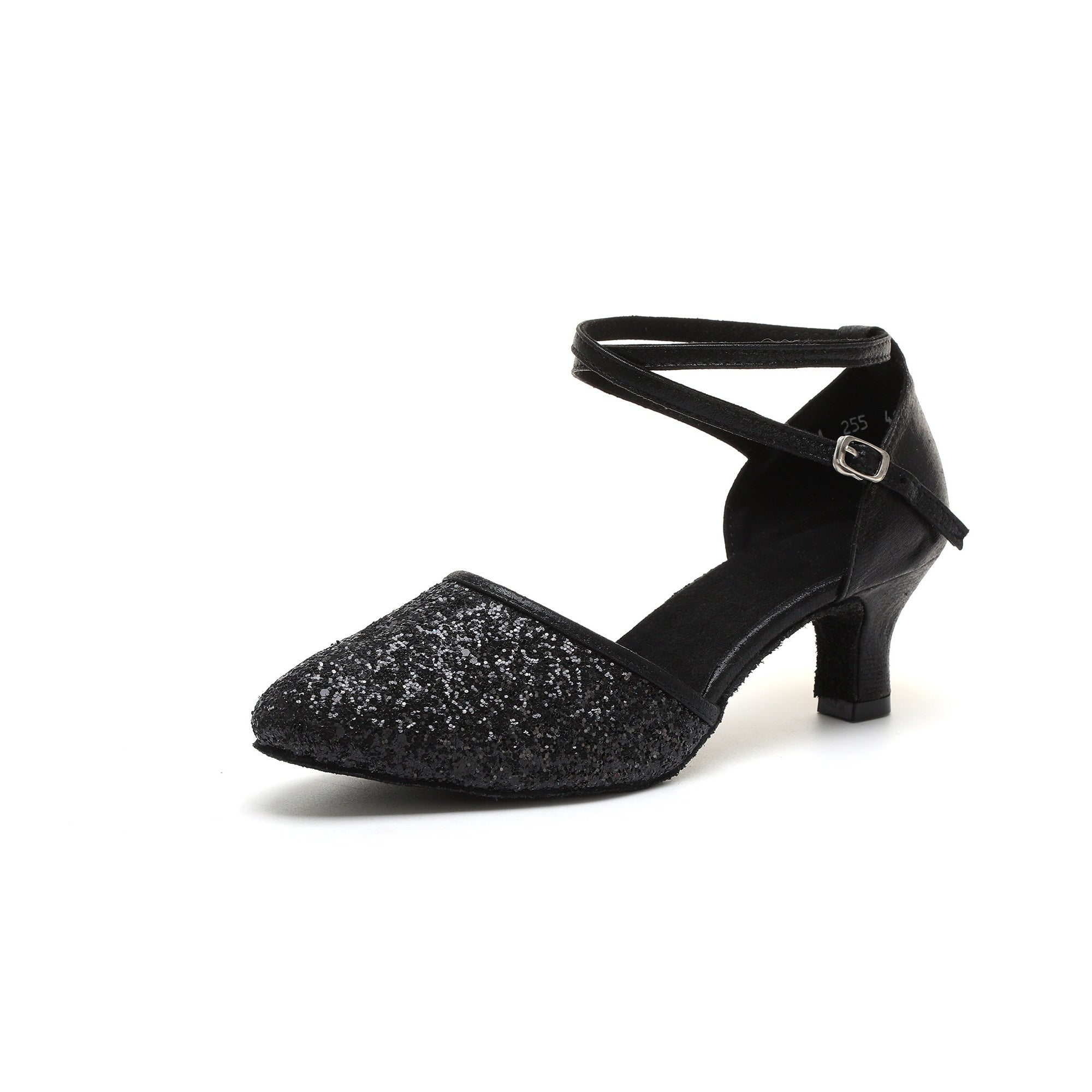 Sequined Latin Dance Shoes with Ankle Straps & Kitten Heels