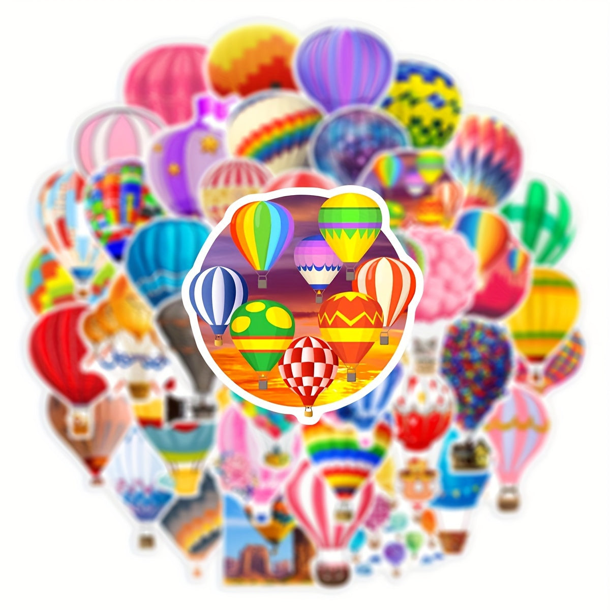 50pcs Rainbow Hot Air Balloon Stickers for Laptop Helmet Desktop