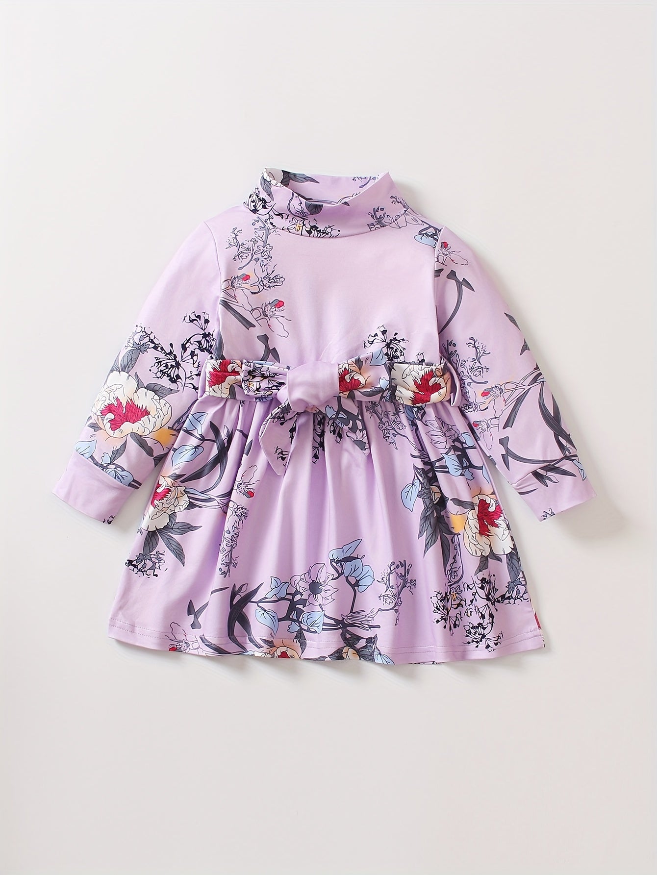 Girls Floral Belted Long Sleeve Dress 0 3 Years