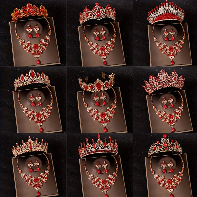 Baroque Red Rhinestone Necklace Crown Princess Queen Head Jewelry