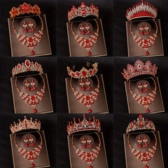 Baroque Red Rhinestone Necklace Crown Princess Queen Head Jewelry