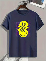 Facial Smile Print Men's Graphic T-shirt for Summer