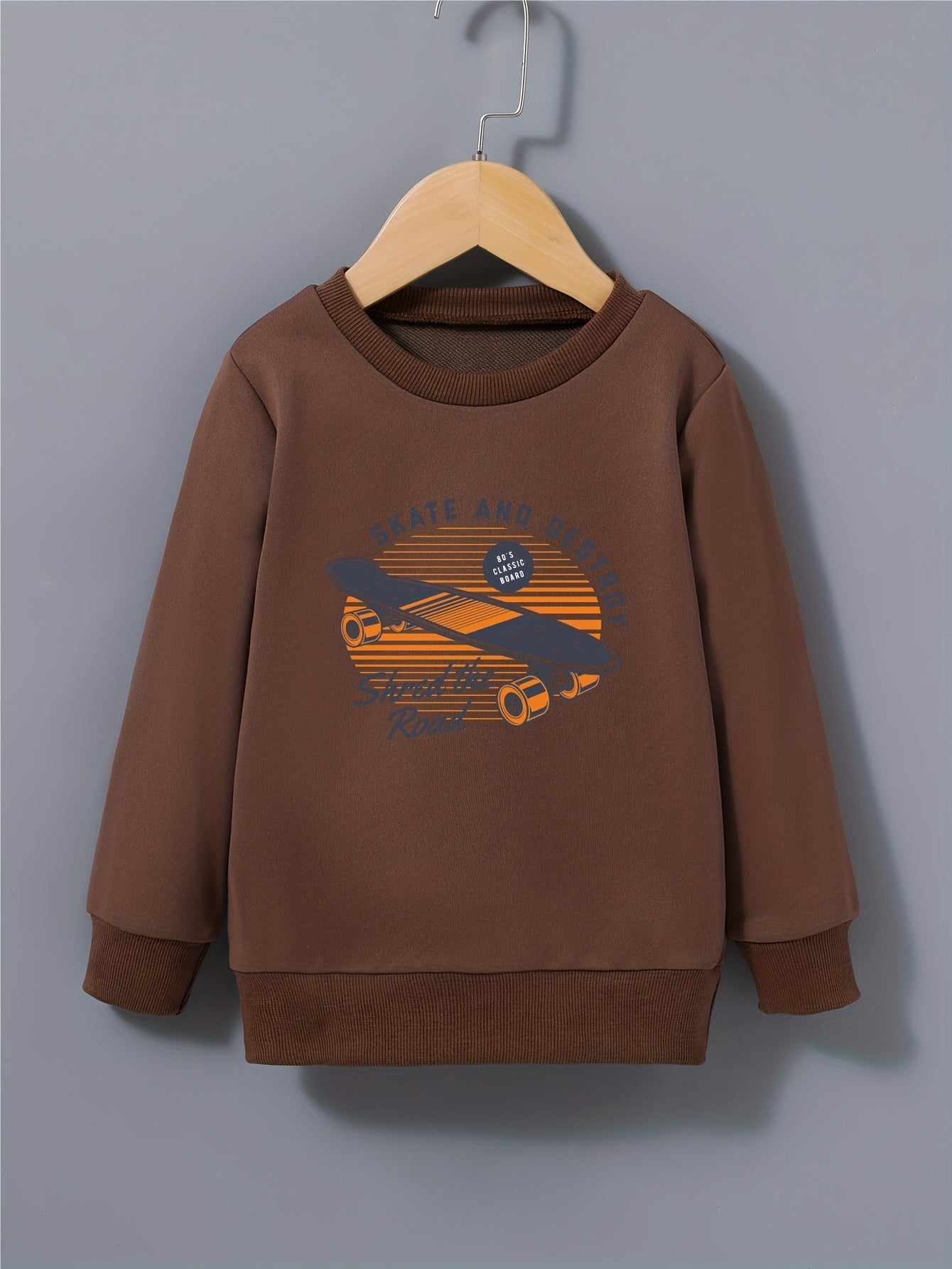 Cartoon Skateboard Letter Print Kid's Sweatshirt Long Sleeve Top