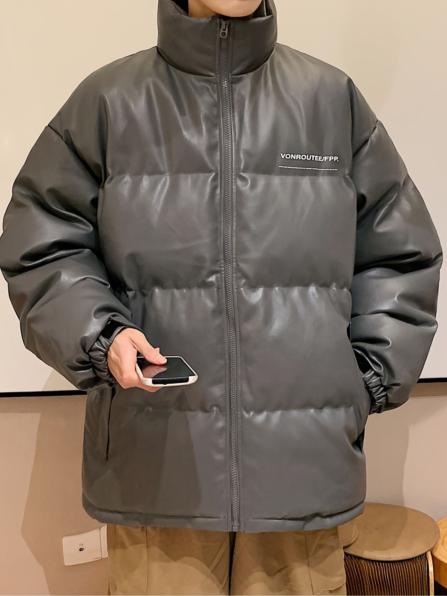 Men's Stand Collar Padded Jacket Casual Warm Soft Loose Winter Coat