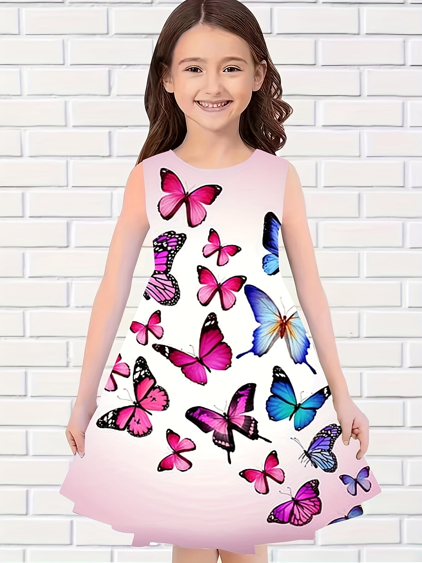 Girls Casual Butterfly Sleeveless Dress for Summer Outdoor