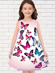 Girls Casual Butterfly Sleeveless Dress for Summer Outdoor