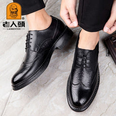 LAORENTOU Men's Leather Wingtip Brogue Oxford Derby Formal Dress Shoes
