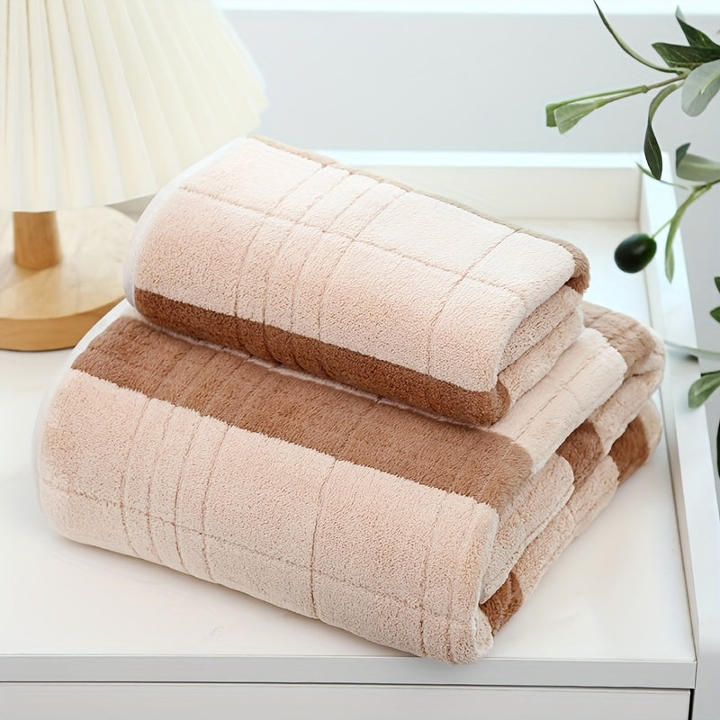 2pcs Striped Towel Set Soft Absorbent