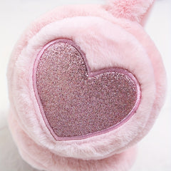 Sequin Peach Heart Cat Ears Earmuffs Plush Winter Warm Ear Cover