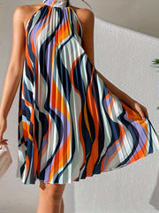 Pleated Halter Neck Dress Sleeveless Summer & Spring Casual Dress