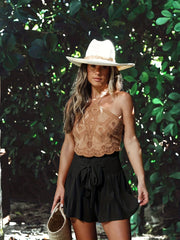 High Waist Wide Leg Shorts Summer Solid Casual Shorts Women's Clothing