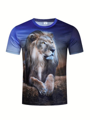 Men's Lion Pattern 3D Print T-shirt & Shorts Set for Fitness
