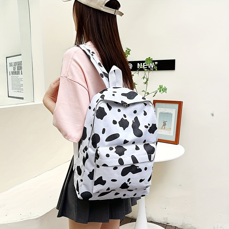 Canvas Backpack Cow Pattern Rucksack Schoolbag Lightweight Large Capacity