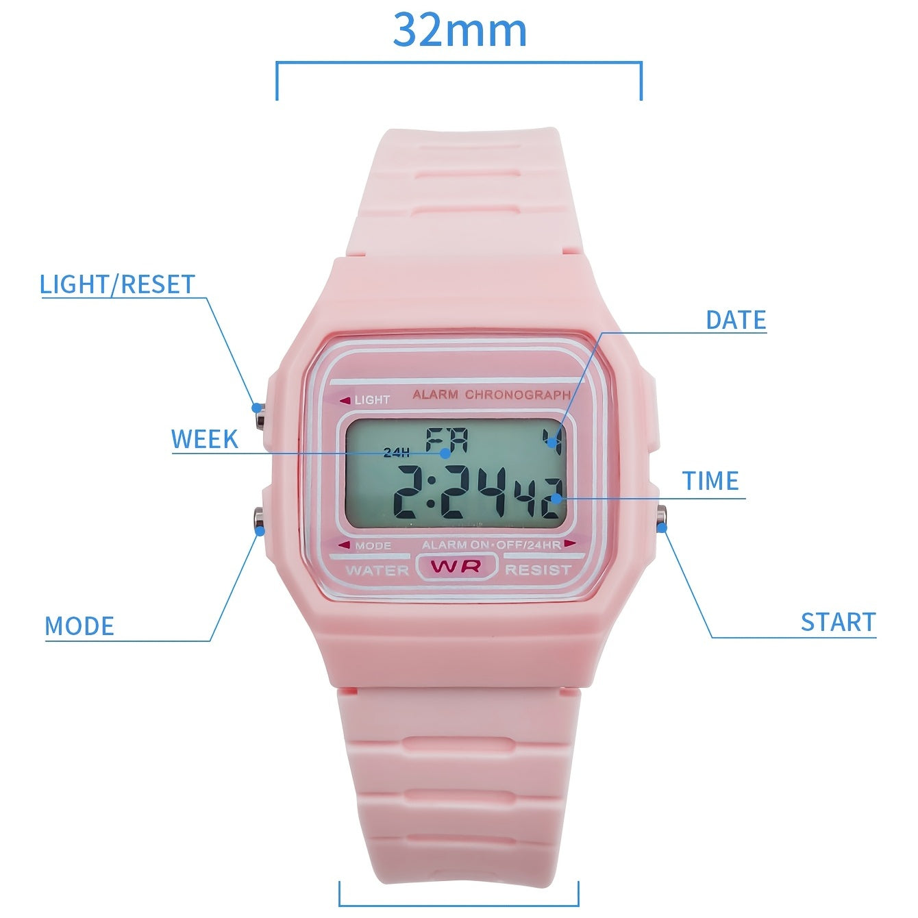 Waterproof Square Electronic Student Wrist Watch Digital Watch For Girls