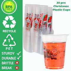 25pcs Christmas Party Cups - Clear Plastic Cups for Christmas Decorations