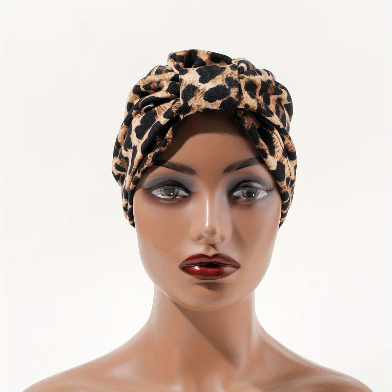 Leopard Print Turban Cap Brown Head Wrap Hijab Lightweight Chemo Hats Beanie