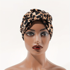 Leopard Print Turban Cap Brown Head Wrap Hijab Lightweight Chemo Hats Beanie
