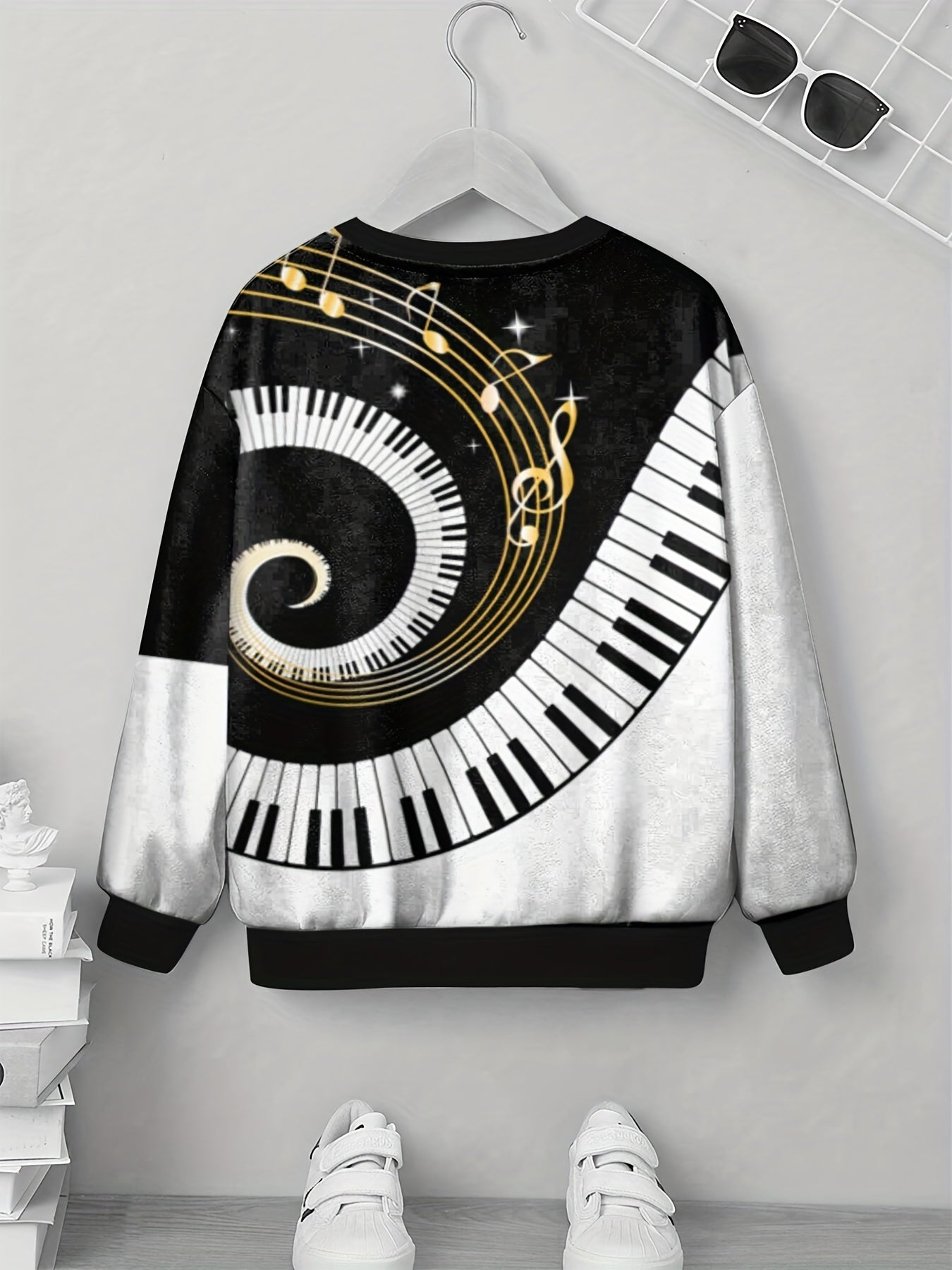 Teens Piano Music Notes 3D Print Sweatshirt Kids Casual Pullover