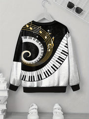 Teens Piano Music Notes 3D Print Sweatshirt Kids Casual Pullover