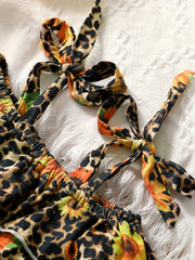 Leopard & Sunflower Pattern Romper w/ Ruffle & Lace for Kids - Spring Summer