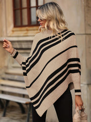 Striped Print Knit Sweater Asymmetrical Sleeve Women's Clothing