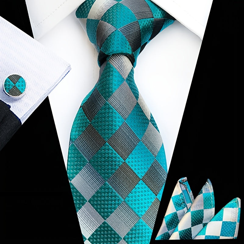 Men's Tie, Pocket Square, Cufflinks, Tie Clip Set