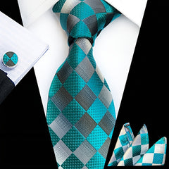 Men's Tie, Pocket Square, Cufflinks, Tie Clip Set