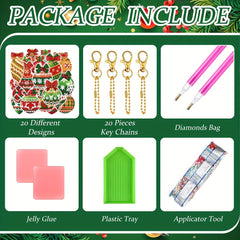 20pcs DIY Diamond Painting Keychain Kit Christmas Ball Mosaic Pendant Decoration