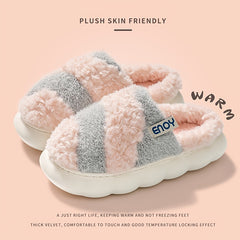 Colorblock Plush Cloud Slippers Closed Toe Platform Winter Warm Home Slippers