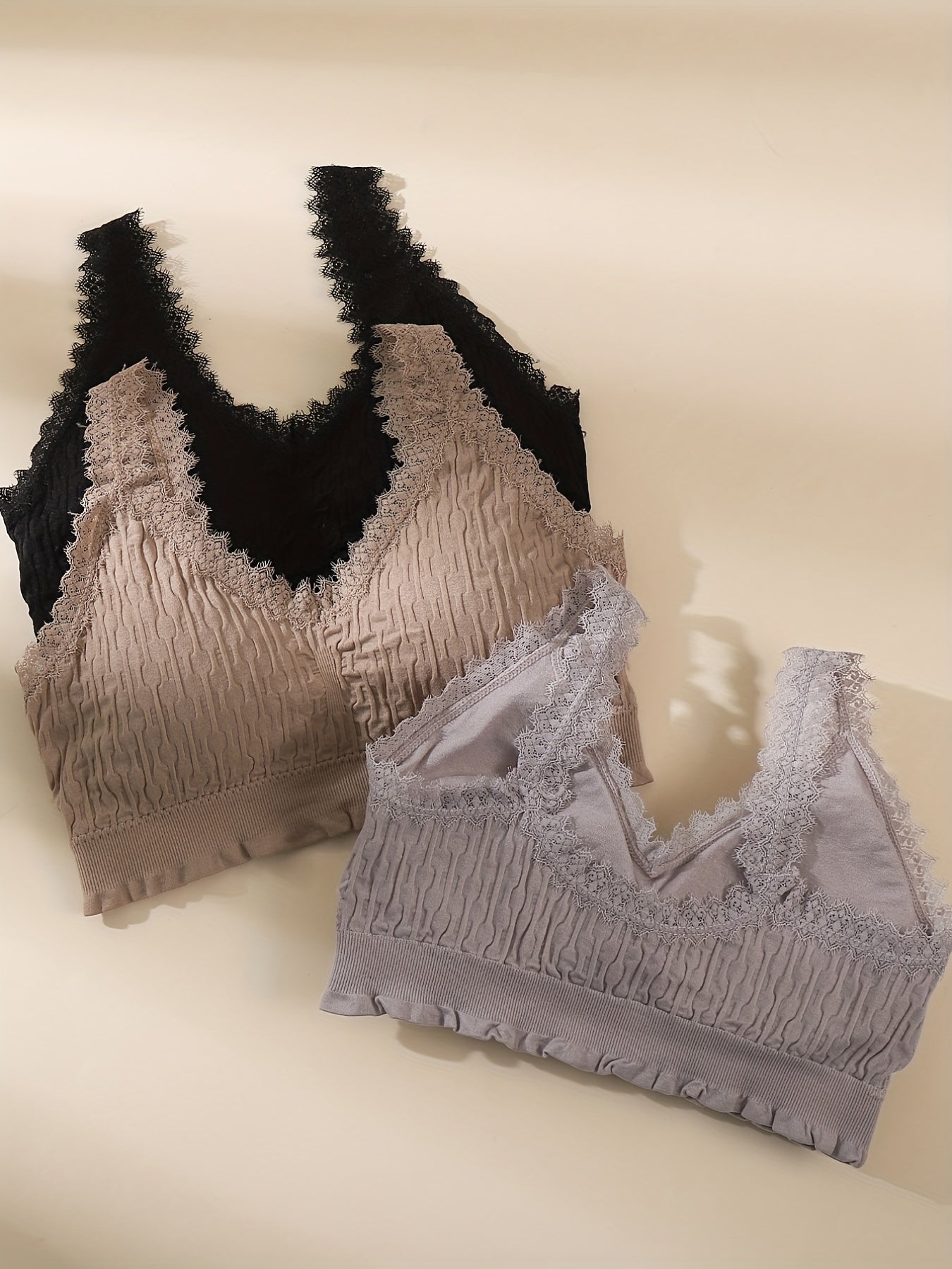 3pcs Lace Wireless Bras Comfy & Stretch Women's Lingerie